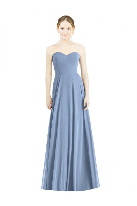 Vendedor de Amor Chiffon Sem Mangas Azul Empoeirado Vestido de Madrinha / Vestido de Noite
