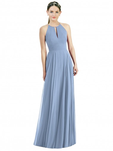 Vendedor de Cabeçada Chiffon Sem Mangas Azul Empoeirado Vestido de Madrinha / Vestido de Noite