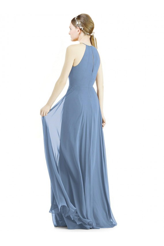 Vendedor de Cabeçada Chiffon Sem Mangas Azul Empoeirado Vestido de Madrinha / Vestido de Noite