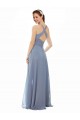 Vendedor de Cabeçada Chiffon Sem Mangas Azul Empoeirado Vestidos de Festa