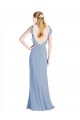 Vendedor de Decote V Chiffon Sem Mangas Abrir de volta Azul Empoeirado Vestidos de Madrinha
