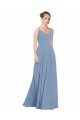 Vendedor de Decote V Chiffon Sem Mangas Costas em V Azul Empoeirado Vestidos de Madrinha
