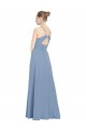 Vendedor de Decote V Chiffon Sem Mangas Costas em V Azul Empoeirado Vestidos de Madrinha