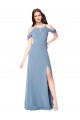 Vendedor de Fora do Ombro Chiffon Sem Mangas Azul Empoeirado Vestidos de Madrinha