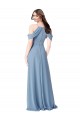 Vendedor de Fora do Ombro Chiffon Sem Mangas Azul Empoeirado Vestidos de Madrinha