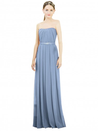 Vendedor de Sem alças Chiffon Sem Mangas Azul Empoeirado Vestido Formais / Vestido de Madrinha