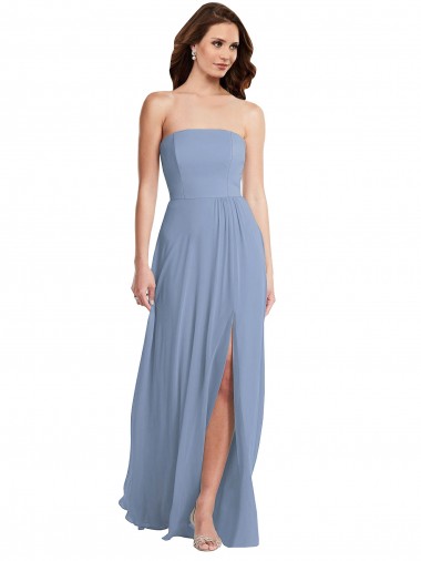Vendedor de Sem alças Chiffon Sem Mangas Azul Empoeirado Vestidos de Noiva / Vestidos de Festa