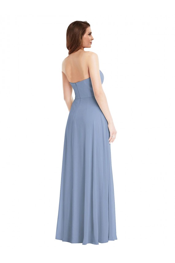Vendedor de Sem alças Chiffon Sem Mangas Azul Empoeirado Vestidos de Noiva / Vestidos de Festa