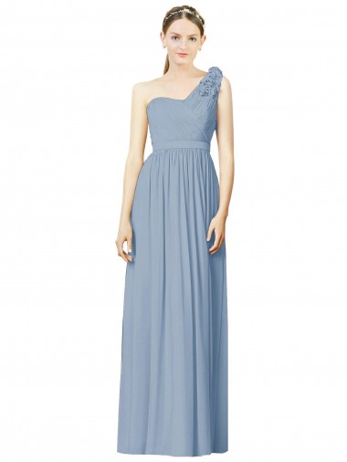 Vendedor de Um Ombro Chiffon Sem Mangas Azul Empoeirado Vestido de Festa / Vestido de Madrinha