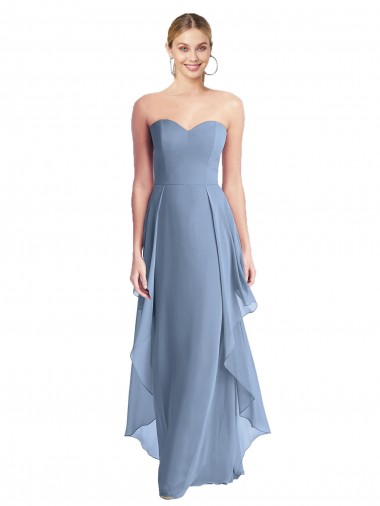 Vendedor de Amor Chiffon Sem Mangas Azul Empoeirado Vestido de Madrinha / Vestido de Baile