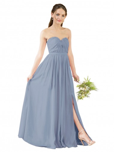 Vendedor de Amor Chiffon Sem Mangas Abrir de volta Azul Empoeirado Vestido de Madrinha