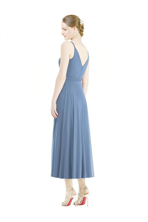 Vendedor de Alças finas Chiffon Sem Mangas Azul Empoeirado Vestidos de Madrinha