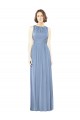 Vendedor de Barco Chiffon Sem Mangas Abrir de volta Azul Empoeirado Vestidos de Madrinha