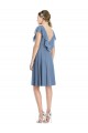 Vendedor de Decote V Chiffon Mangas Curtas Costas em V Azul Empoeirado Vestidos de Madrinha