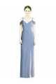 Vendedor de Fora do Ombro Chiffon Ombro Frio Abrir de volta Azul Empoeirado Vestidos de Madrinha / Vestidos de Noite