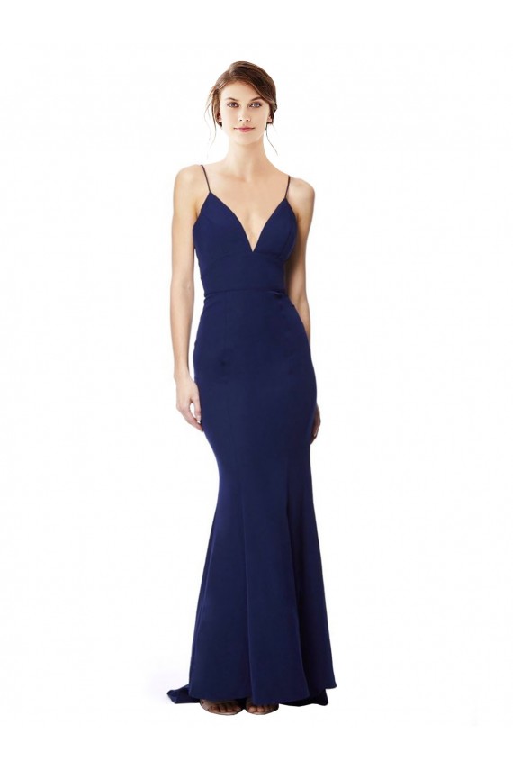 Vendedor de Alças finas Crepe Esticado Sem Mangas Abrir de volta Azul Marinho Vestidos de Madrinha / Vestidos de Noite / Vestidos de Festa