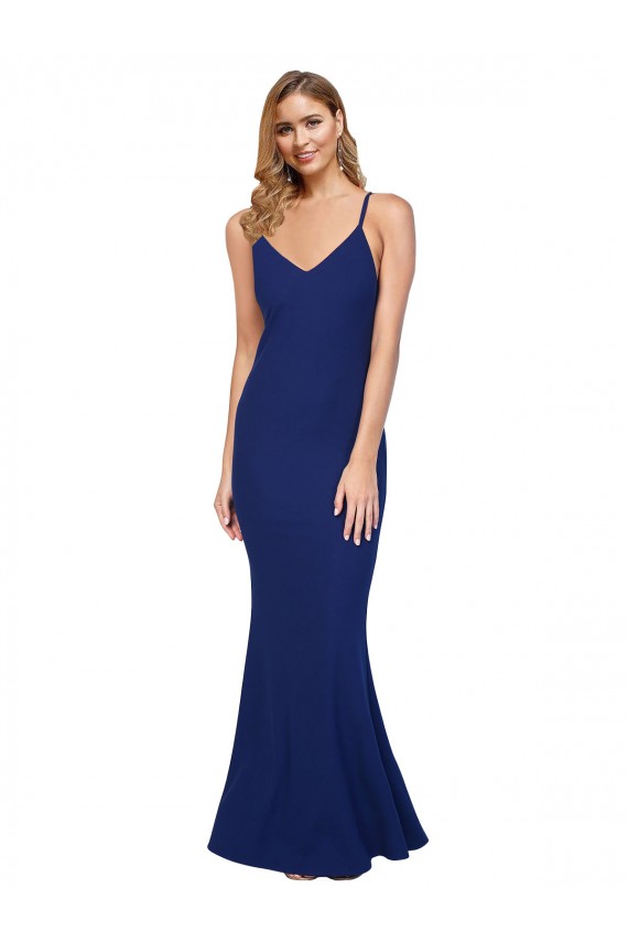 Vendedor de Decote V Crepe Esticado Sem Mangas Lombar Azul Real Vestidos de Madrinha / Vestidos de Noite / Vestidos de Festa