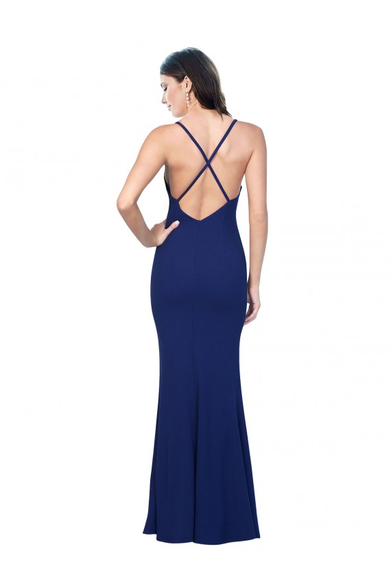 Vendedor de Decote V Crepe Esticado Sem Mangas Lombar Azul Real Vestidos de Madrinha / Vestidos de Noite / Vestidos de Festa