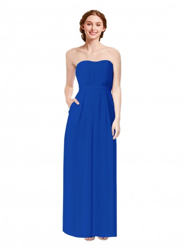 Vendedor de Amor Chiffon Sem Mangas Abrir de volta Azul Real Vestidos de Madrinha