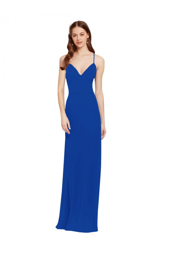 Vendedor de Alças finas Chiffon Sem Mangas Buraco da fechadura Azul Real Vestidos de Madrinha