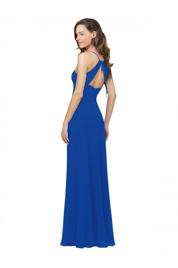 Vendedor de Alças finas Chiffon Sem Mangas Buraco da fechadura Azul Real Vestidos de Madrinha