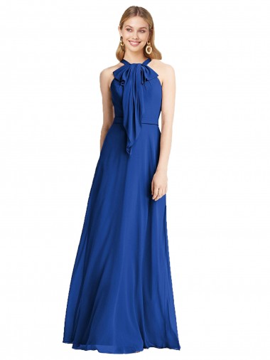 Vendedor de Cabeçada Chiffon Sem Mangas Costas em V Azul Real Vestidos de Madrinha