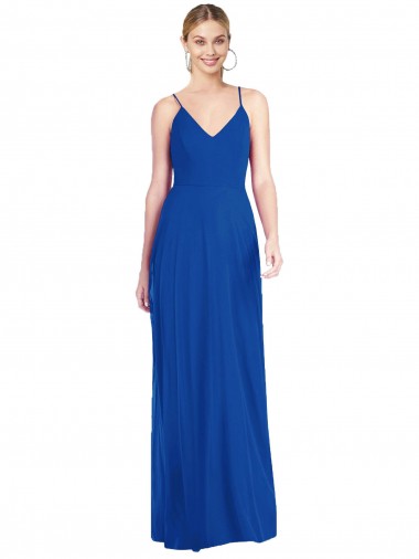 Vendedor de Alças finas Chiffon Sem Mangas Criss Cruz Azul Real Vestidos de Madrinha