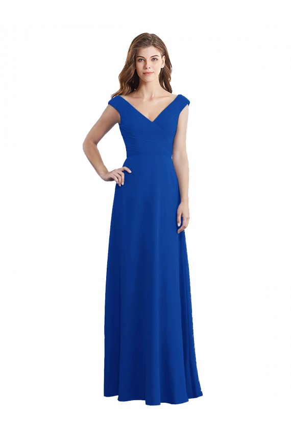 Vendedor de Decote V Chiffon Sem Mangas Azul Real Vestidos de Madrinha