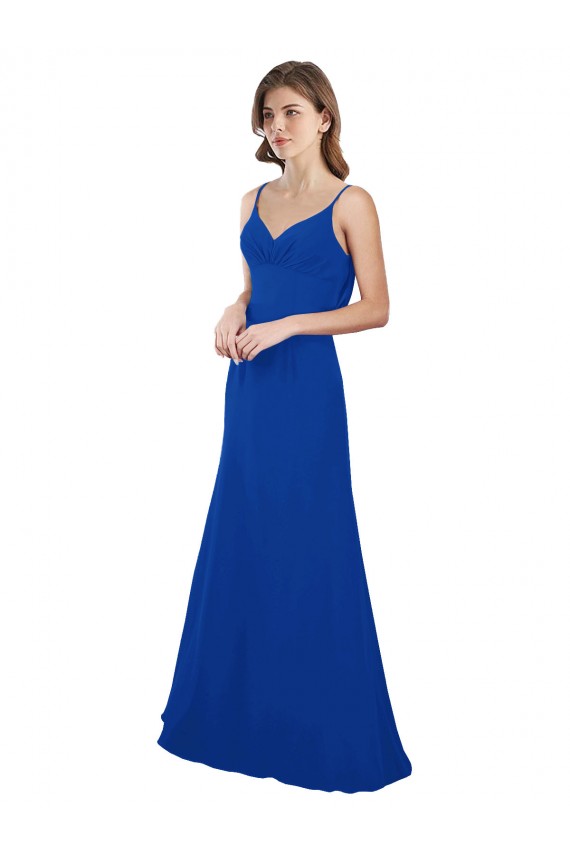 Vendedor de Amor Chiffon Sem Mangas Lombar Azul Real Vestidos de Madrinha