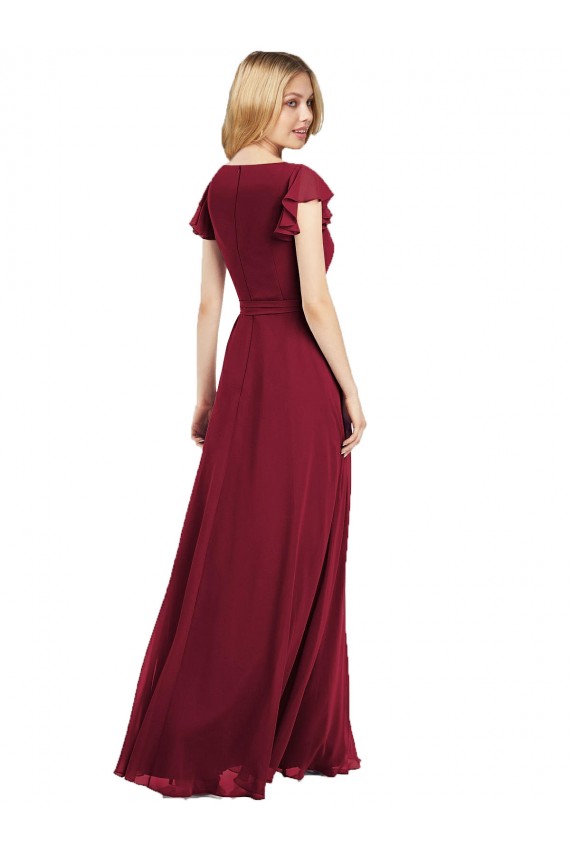 Vendedor de Decote V Chiffon Mangas Esvoaçantes Azul Real Vestidos de Madrinha