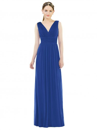 Vendedor de Decote V Chiffon Sem Mangas Azul Real Vestidos de Festa