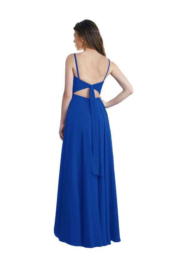 Vendedor de Alças finas Chiffon Sem Mangas Abrir de volta Azul Real Alto Baixo, Vestidos de Madrinha