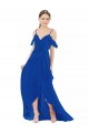 Vendedor de Decote V Chiffon Ombro Frio Azul Real Alto Baixo, Vestidos de Madrinha