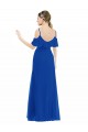 Vendedor de Decote V Chiffon Ombro Frio Azul Real Alto Baixo, Vestidos de Madrinha