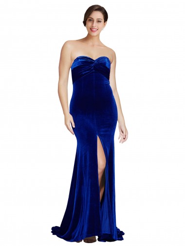 Vendedor de Amor Veludo Elástico Sem Mangas Lombar Azul Real Vestidos de Madrinha / Vestidos de Noite / Vestidos de Festa