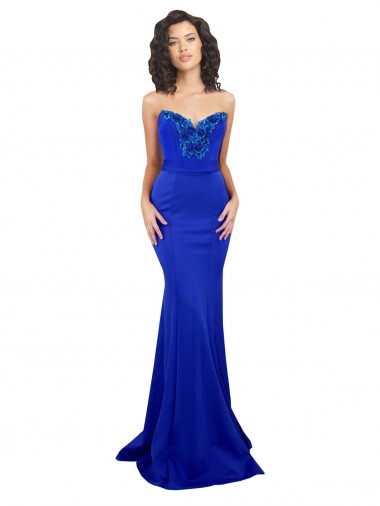 Vendedor de Amor Crepe Esticado Sem Mangas Lombar Azul Real Vestidos de Madrinha / Vestidos de Noite / Vestidos de Festa