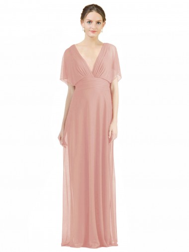 Vendedor de Decote V Chiffon Mangas Curtas Costas em V Bliss Vestidos de Madrinha