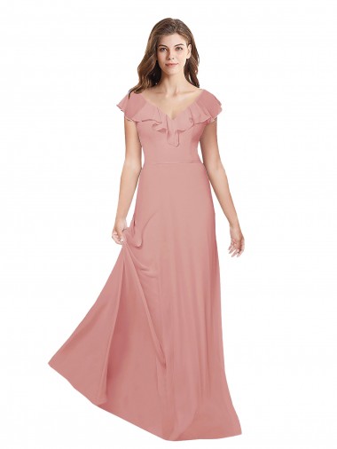 Vendedor de Decote V Chiffon Mangas Esvoaçantes Criss Cruz Bliss Vestidos de Madrinha