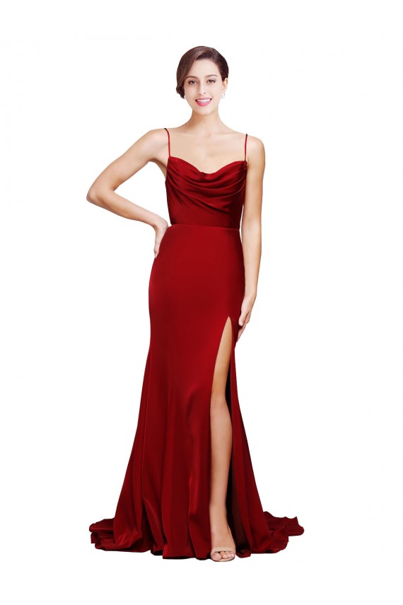 Vendedor de Alças finas Cetim Elástico Sem Mangas Criss Cruz Borgonha Vestidos de Madrinha / Vestidos de Noite / Vestidos de Festa