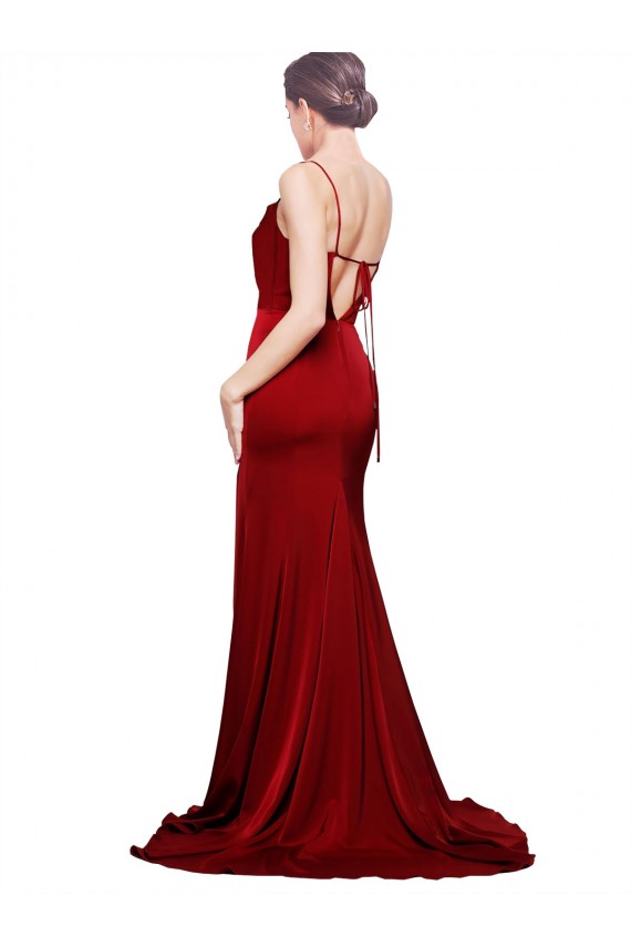 Vendedor de Alças finas Cetim Elástico Sem Mangas Criss Cruz Borgonha Vestidos de Madrinha / Vestidos de Noite / Vestidos de Festa