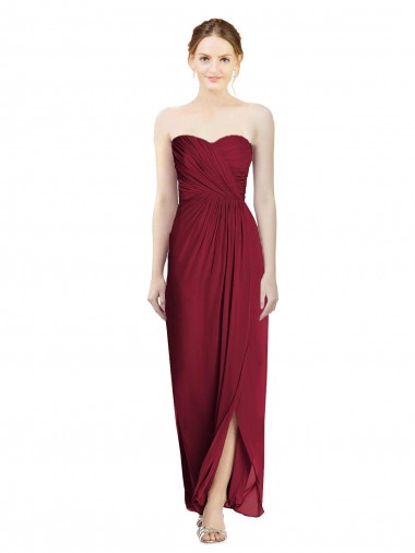 Vendedor de Amor Chiffon Sem Mangas Borgonha Longo Vestidos de Madrinha