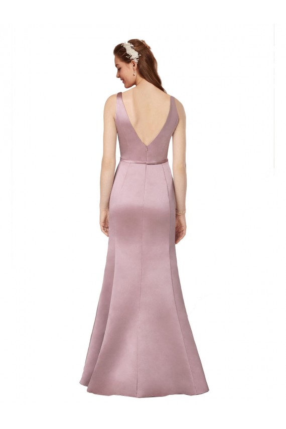 Vendedor de Decote V Cetim Sem Mangas Costas em V Borgonha Longo Vestidos de Madrinha / Vestidos de Noite / Vestidos de Festa