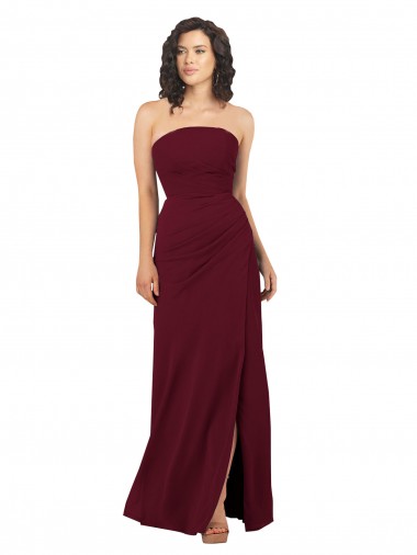Vendedor de Sem alças Chiffon Sem Mangas Borgonha Vestidos de Madrinha