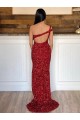 Vendedor de Um Ombro Lantejoulas Veludo Sem Mangas Borgonha Vestido de Festa / Vestido de Noiva