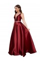 Vendedor de Decote V Cetim Sem Mangas Costas em V Borgonha Vestidos de Madrinha / Vestidos de Noite / Vestidos de Festa