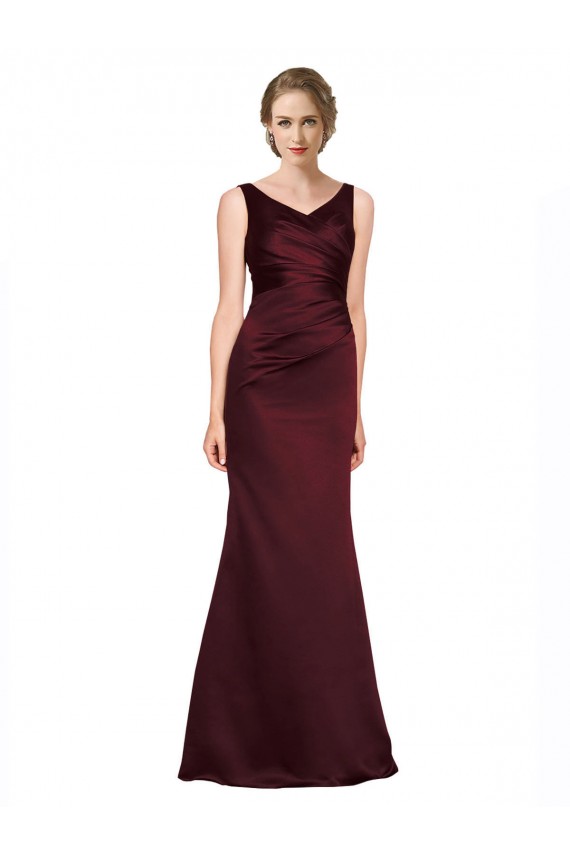 Vendedor de Decote V Cetim Sem Mangas Lombar Borgonha Vestidos de Madrinha / Vestidos de Noite / Vestidos de Festa