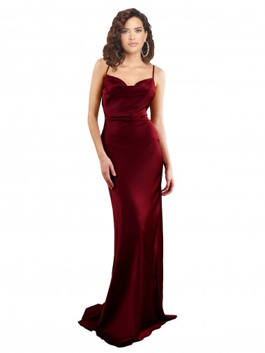 Vendedor de Decote Capuz Cetim Sedoso Sem Mangas Abrir de volta Borgonha Vestido de Madrinha / Vestido de Noite / Vestido de Festa