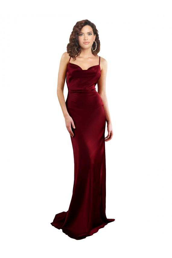 Vendedor de Decote Capuz Cetim Sedoso Sem Mangas Abrir de volta Borgonha Vestido de Madrinha / Vestido de Noite / Vestido de Festa