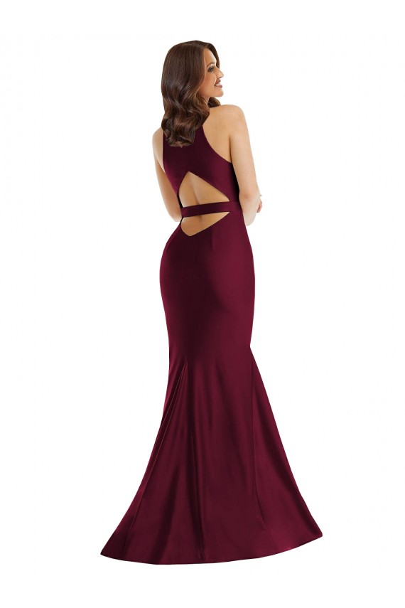 Vendedor de Decote V Cetim Sedoso Sem Mangas Abrir de volta Borgonha Vestidos de Madrinha / Vestidos de Noite / Vestidos de Festa