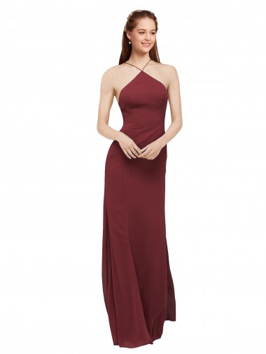 Vendedor de Cabeçada Chiffon Sem Mangas Abrir de volta Borgonha Bainha Vestidos de Madrinha